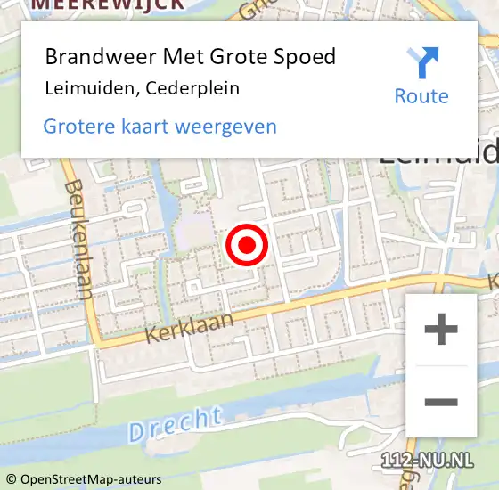 Locatie op kaart van de 112 melding: Brandweer Met Grote Spoed Naar Leimuiden, Cederplein op 1 februari 2024 06:51