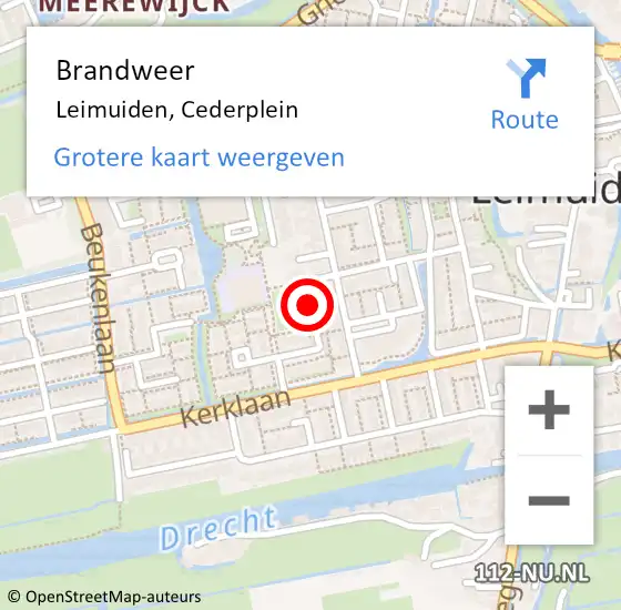Locatie op kaart van de 112 melding: Brandweer Leimuiden, Cederplein op 1 februari 2024 07:42