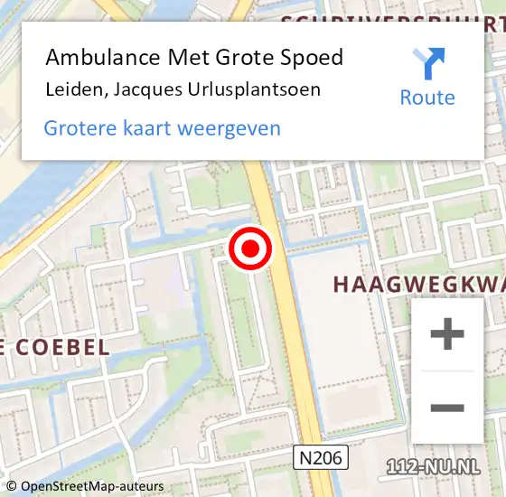 Locatie op kaart van de 112 melding: Ambulance Met Grote Spoed Naar Leiden, Jacques Urlusplantsoen op 1 februari 2024 08:32