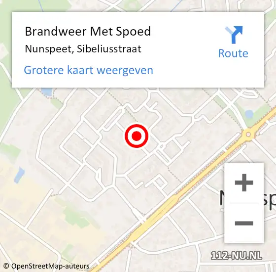 Locatie op kaart van de 112 melding: Brandweer Met Spoed Naar Nunspeet, Sibeliusstraat op 1 februari 2024 09:04