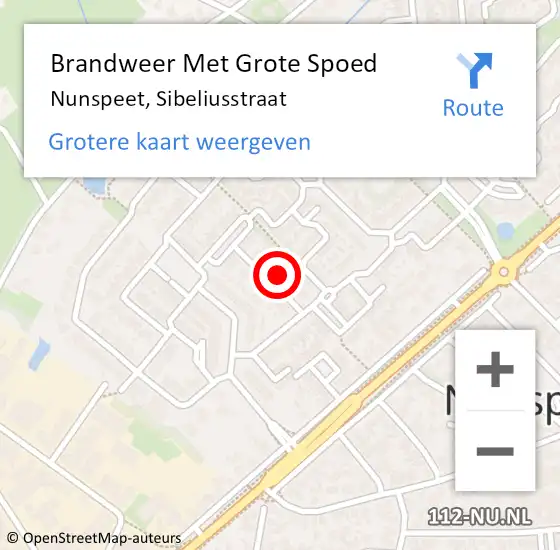 Locatie op kaart van de 112 melding: Brandweer Met Grote Spoed Naar Nunspeet, Sibeliusstraat op 1 februari 2024 09:05