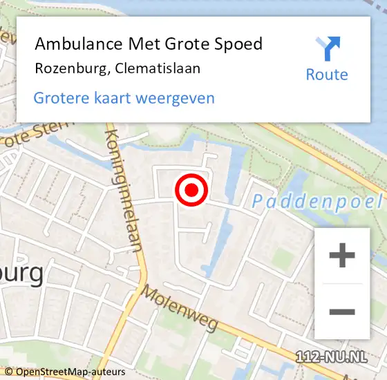 Locatie op kaart van de 112 melding: Ambulance Met Grote Spoed Naar Rozenburg, Clematislaan op 1 februari 2024 09:14