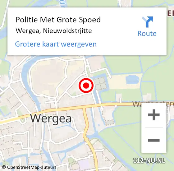 Locatie op kaart van de 112 melding: Politie Met Grote Spoed Naar Wergea, Nieuwoldstrjitte op 1 februari 2024 09:39