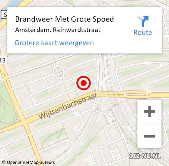 Locatie op kaart van de 112 melding: Brandweer Met Grote Spoed Naar Amsterdam, Reinwardtstraat op 1 februari 2024 09:53