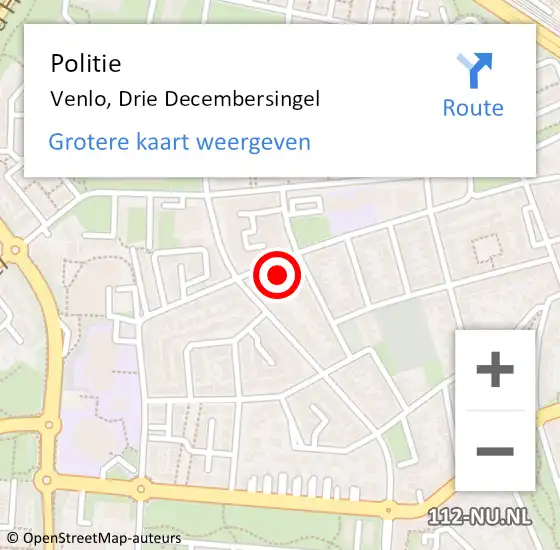 Locatie op kaart van de 112 melding: Politie Venlo, Drie Decembersingel op 1 februari 2024 09:55