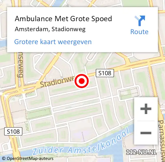 Locatie op kaart van de 112 melding: Ambulance Met Grote Spoed Naar Amsterdam, Stadionweg op 1 februari 2024 10:31
