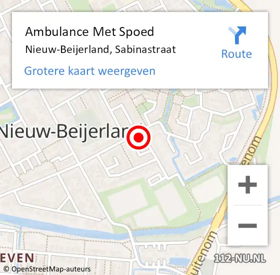 Locatie op kaart van de 112 melding: Ambulance Met Spoed Naar Nieuw-Beijerland, Sabinastraat op 1 februari 2024 11:51