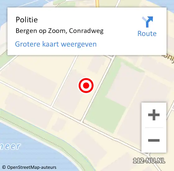 Locatie op kaart van de 112 melding: Politie Bergen op Zoom, Conradweg op 1 februari 2024 11:59