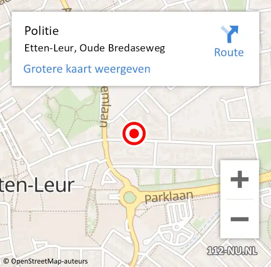 Locatie op kaart van de 112 melding: Politie Etten-Leur, Oude Bredaseweg op 1 februari 2024 12:43
