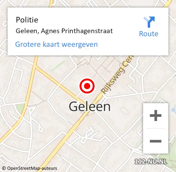 Locatie op kaart van de 112 melding: Politie Geleen, Agnes Printhagenstraat op 1 februari 2024 13:04