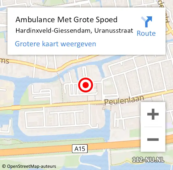 Locatie op kaart van de 112 melding: Ambulance Met Grote Spoed Naar Hardinxveld-Giessendam, Uranusstraat op 1 februari 2024 14:12
