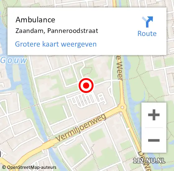 Locatie op kaart van de 112 melding: Ambulance Zaandam, Panneroodstraat op 1 februari 2024 16:41