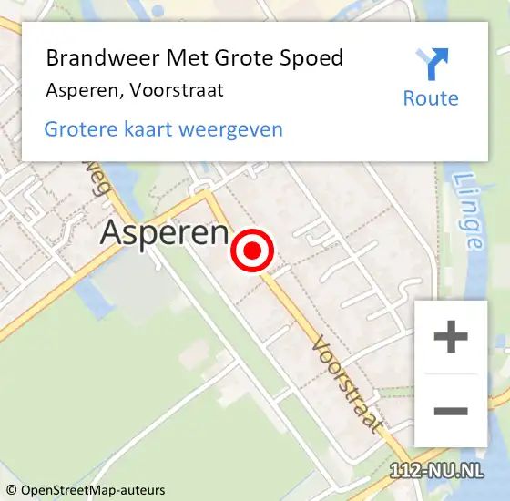 Locatie op kaart van de 112 melding: Brandweer Met Grote Spoed Naar Asperen, Voorstraat op 1 februari 2024 16:49