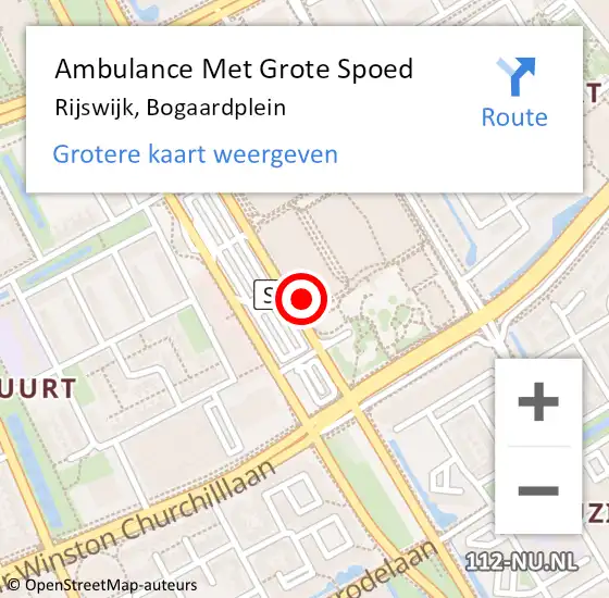 Locatie op kaart van de 112 melding: Ambulance Met Grote Spoed Naar Rijswijk, Bogaardplein op 1 februari 2024 16:57