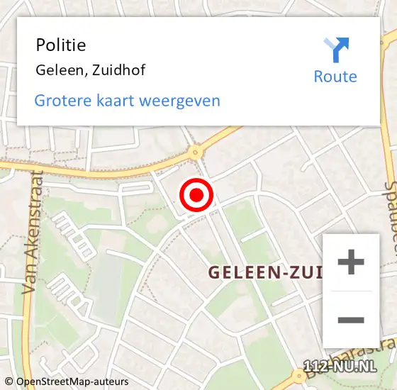 Locatie op kaart van de 112 melding: Politie Geleen, Zuidhof op 1 februari 2024 17:00