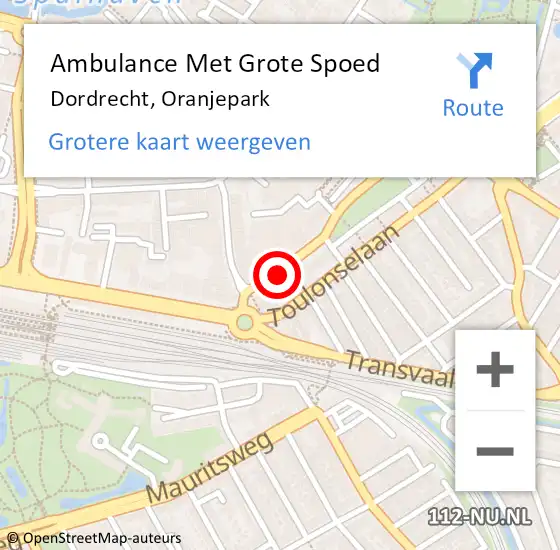 Locatie op kaart van de 112 melding: Ambulance Met Grote Spoed Naar Dordrecht, Oranjepark op 1 februari 2024 17:02