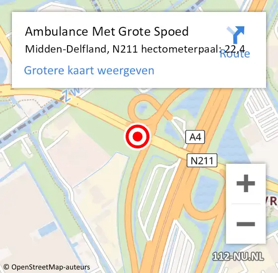 Locatie op kaart van de 112 melding: Ambulance Met Grote Spoed Naar Midden-Delfland, N211 hectometerpaal: 22,4 op 1 februari 2024 17:39