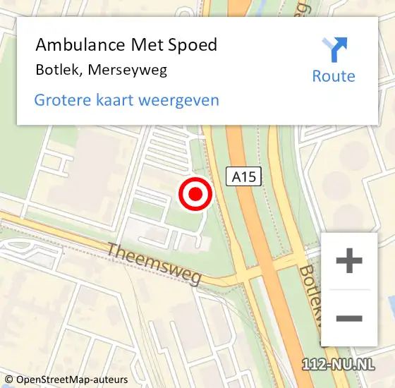 Locatie op kaart van de 112 melding: Ambulance Met Spoed Naar Botlek, Merseyweg op 1 februari 2024 18:05