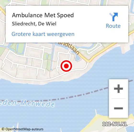 Locatie op kaart van de 112 melding: Ambulance Met Spoed Naar Sliedrecht, De Wiel op 1 februari 2024 18:16