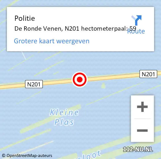 Locatie op kaart van de 112 melding: Politie De Ronde Venen, N201 hectometerpaal: 59 op 1 februari 2024 18:21