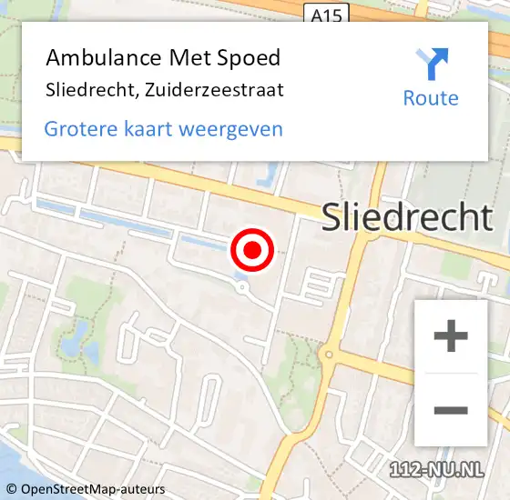 Locatie op kaart van de 112 melding: Ambulance Met Spoed Naar Sliedrecht, Zuiderzeestraat op 1 februari 2024 18:45