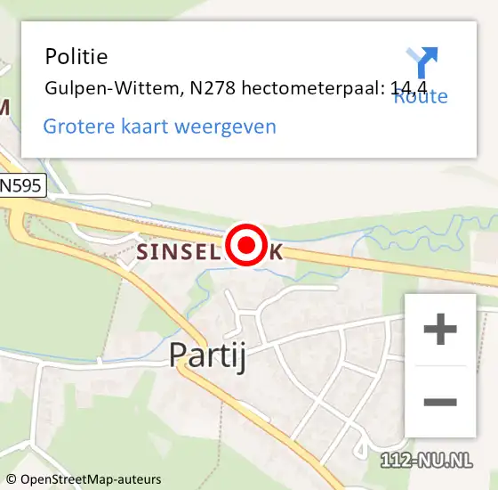 Locatie op kaart van de 112 melding: Politie Gulpen-Wittem, N278 hectometerpaal: 14,4 op 1 februari 2024 19:24