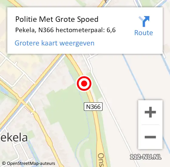 Locatie op kaart van de 112 melding: Politie Met Grote Spoed Naar Pekela, N366 hectometerpaal: 6,6 op 1 februari 2024 19:40