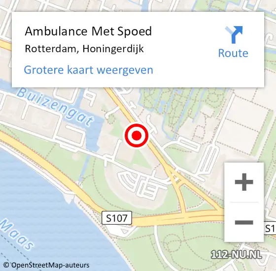 Locatie op kaart van de 112 melding: Ambulance Met Spoed Naar Rotterdam, Honingerdijk op 1 februari 2024 19:50