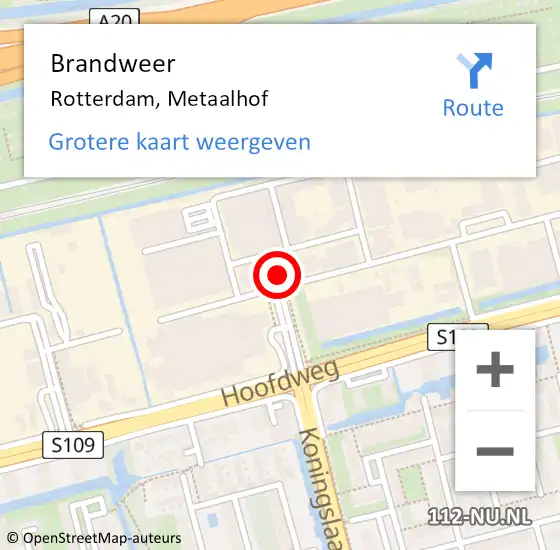 Locatie op kaart van de 112 melding: Brandweer Rotterdam, Metaalhof op 1 februari 2024 20:52
