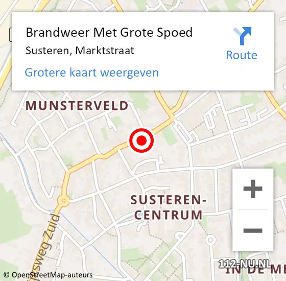 Locatie op kaart van de 112 melding: Brandweer Met Grote Spoed Naar Susteren, Marktstraat op 1 februari 2024 21:04