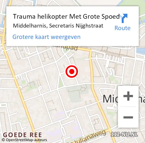 Locatie op kaart van de 112 melding: Trauma helikopter Met Grote Spoed Naar Middelharnis, Secretaris Nijghstraat op 1 februari 2024 21:40
