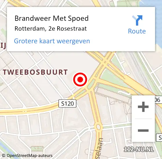 Locatie op kaart van de 112 melding: Brandweer Met Spoed Naar Rotterdam, 2e Rosestraat op 1 februari 2024 23:33