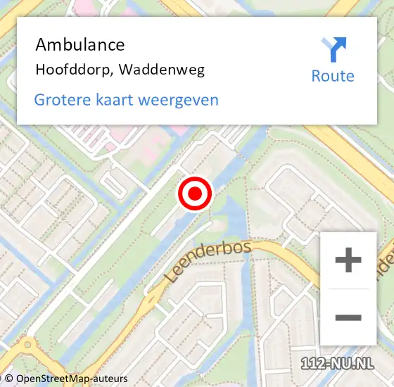 Locatie op kaart van de 112 melding: Ambulance Hoofddorp, Waddenweg op 2 februari 2024 00:48