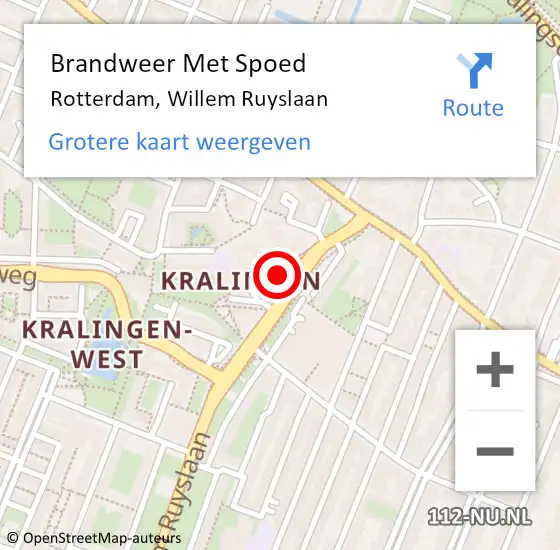 Locatie op kaart van de 112 melding: Brandweer Met Spoed Naar Rotterdam, Willem Ruyslaan op 2 februari 2024 01:35