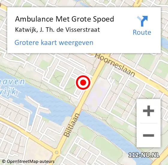 Locatie op kaart van de 112 melding: Ambulance Met Grote Spoed Naar Katwijk, J. Th. de Visserstraat op 2 februari 2024 01:46