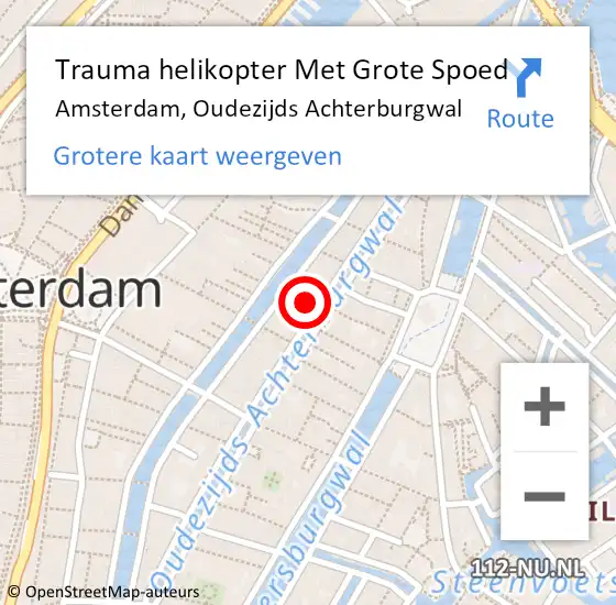 Locatie op kaart van de 112 melding: Trauma helikopter Met Grote Spoed Naar Amsterdam, Oudezijds Achterburgwal op 2 februari 2024 04:36