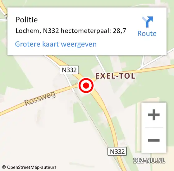 Locatie op kaart van de 112 melding: Politie Lochem, N332 hectometerpaal: 28,7 op 2 februari 2024 06:38
