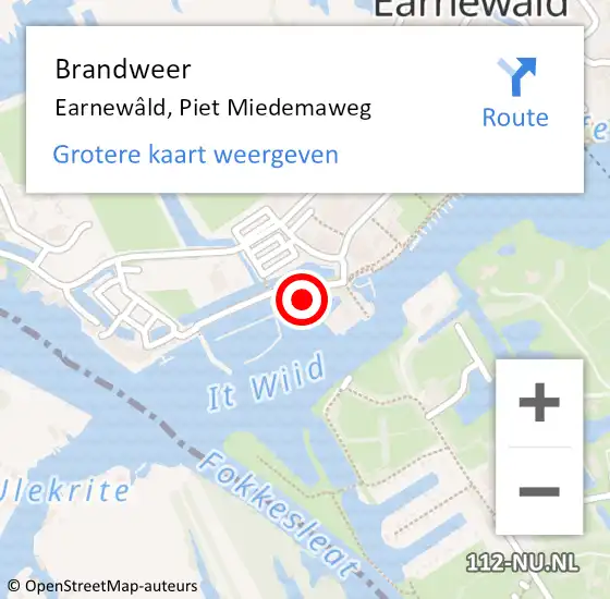 Locatie op kaart van de 112 melding: Brandweer Earnewâld, Piet Miedemaweg op 2 februari 2024 09:00