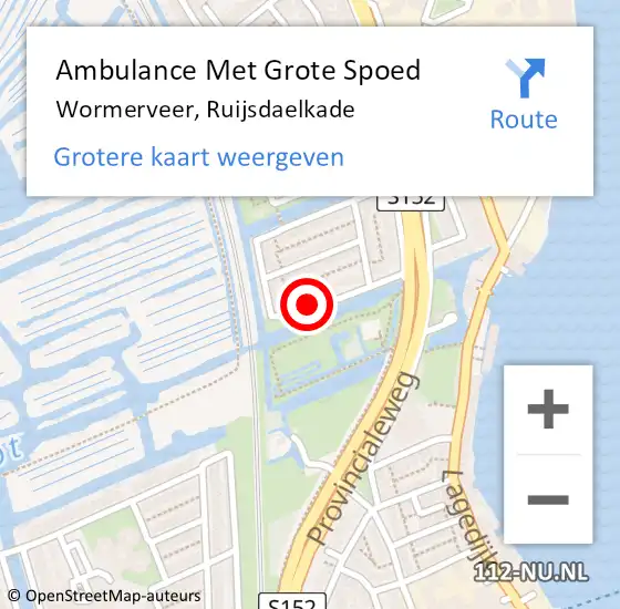 Locatie op kaart van de 112 melding: Ambulance Met Grote Spoed Naar Wormerveer, Ruijsdaelkade op 2 februari 2024 09:21