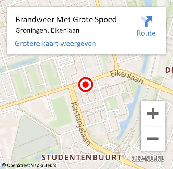 Locatie op kaart van de 112 melding: Brandweer Met Grote Spoed Naar Groningen, Eikenlaan op 2 februari 2024 09:33