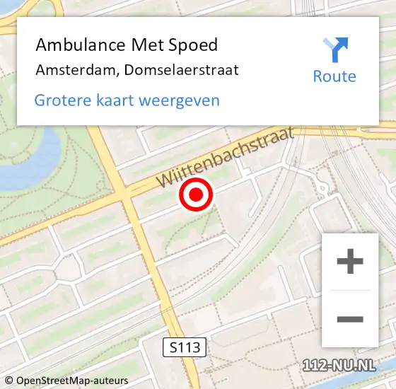 Locatie op kaart van de 112 melding: Ambulance Met Spoed Naar Amsterdam, Domselaerstraat op 2 februari 2024 09:50