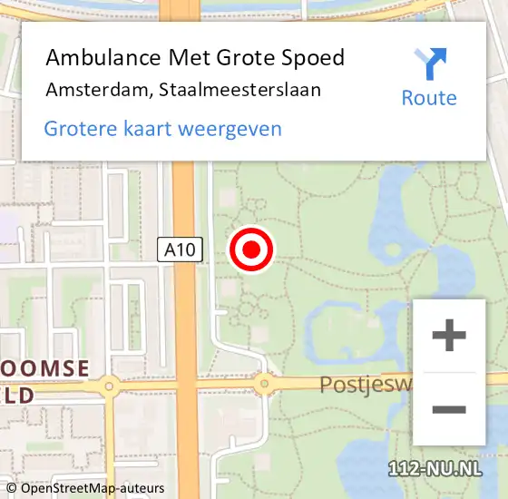 Locatie op kaart van de 112 melding: Ambulance Met Grote Spoed Naar Amsterdam, Staalmeesterslaan op 2 februari 2024 10:03