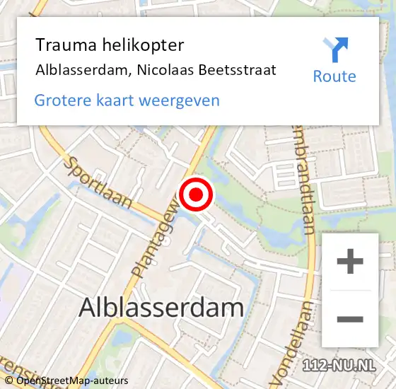 Locatie op kaart van de 112 melding: Trauma helikopter Alblasserdam, Nicolaas Beetsstraat op 2 februari 2024 10:06