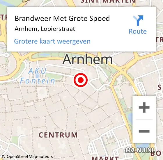 Locatie op kaart van de 112 melding: Brandweer Met Grote Spoed Naar Arnhem, Looierstraat op 2 februari 2024 10:25
