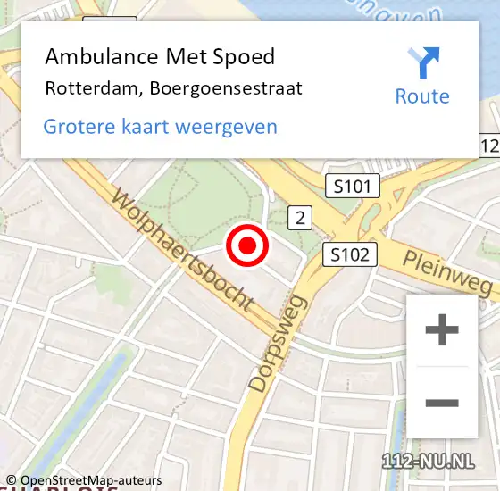 Locatie op kaart van de 112 melding: Ambulance Met Spoed Naar Rotterdam, Boergoensestraat op 2 februari 2024 10:49