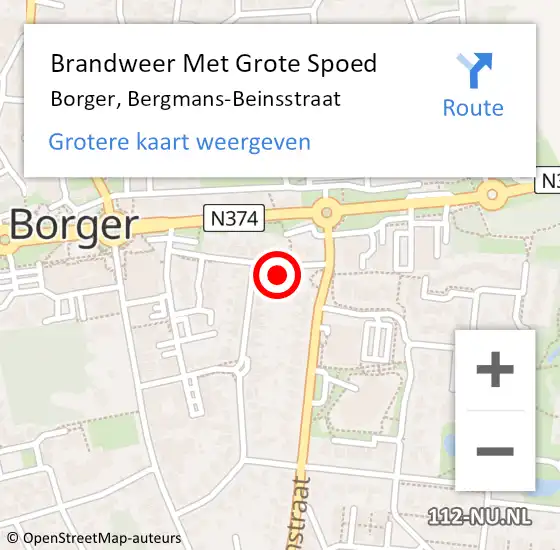 Locatie op kaart van de 112 melding: Brandweer Met Grote Spoed Naar Borger, Bergmans-Beinsstraat op 2 februari 2024 11:29