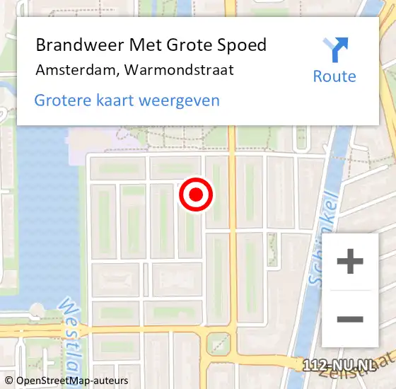 Locatie op kaart van de 112 melding: Brandweer Met Grote Spoed Naar Amsterdam, Warmondstraat op 2 februari 2024 12:49