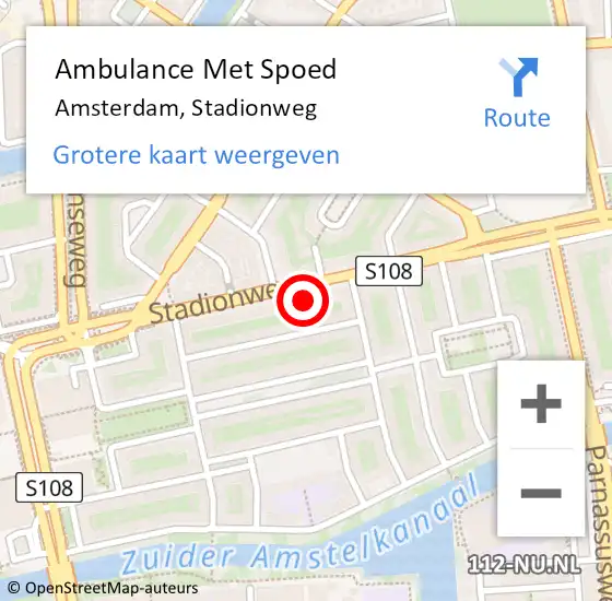 Locatie op kaart van de 112 melding: Ambulance Met Spoed Naar Amsterdam, Stadionweg op 2 februari 2024 13:11