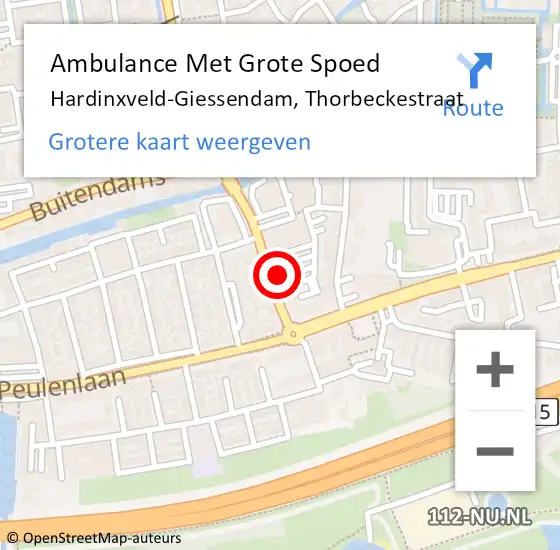 Locatie op kaart van de 112 melding: Ambulance Met Grote Spoed Naar Hardinxveld-Giessendam, Thorbeckestraat op 2 februari 2024 13:23