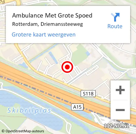Locatie op kaart van de 112 melding: Ambulance Met Grote Spoed Naar Rotterdam, Driemanssteeweg op 2 februari 2024 13:28
